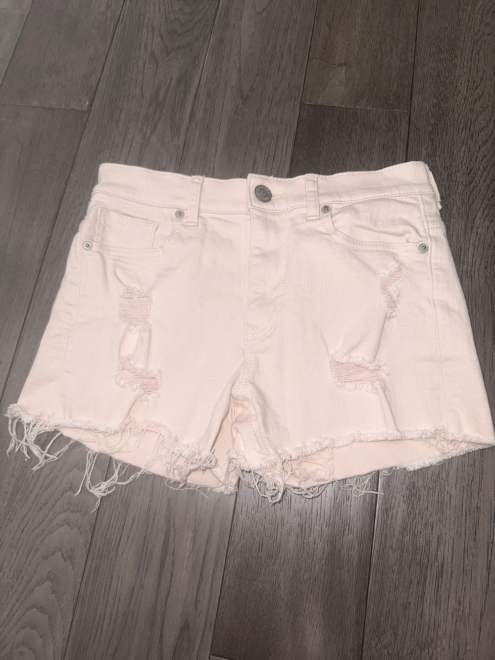 Express Jeans Distressed Women's pale Pink Denim Shorts